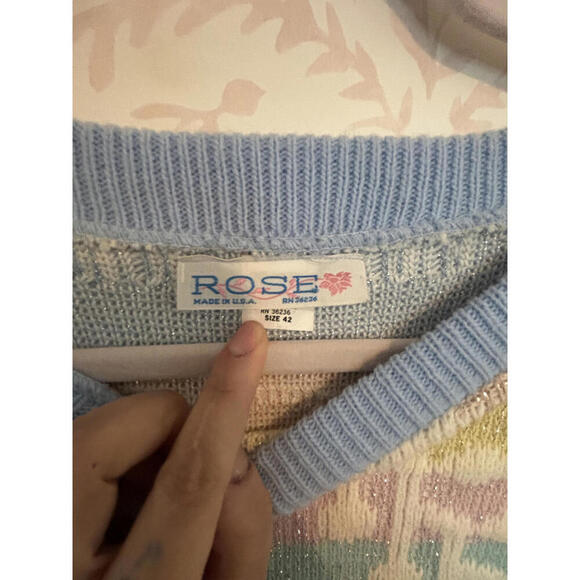 80's Vintage Pastel Geometric Lurex Rainbow Knit Sweater - Picture 7 of 9